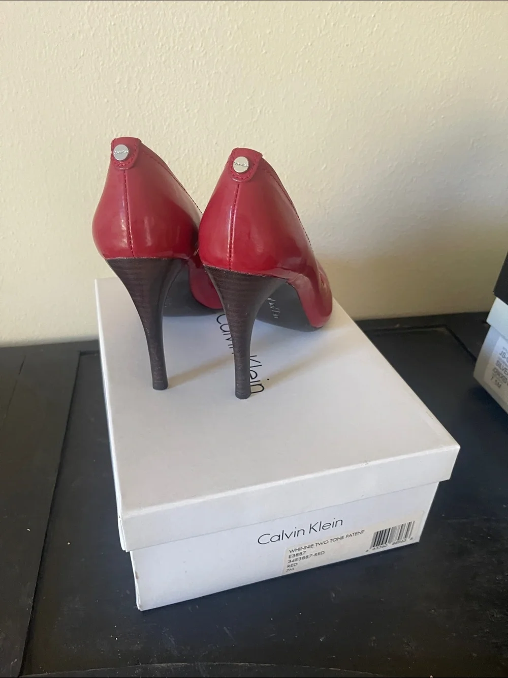 Calvin Klein Red Patent Leather Pointed Toe Pumps